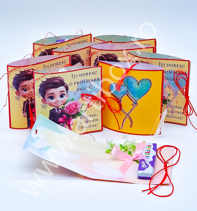 Martisor dulce cu ciocolata si floare cu fundita - Model 1 [3]