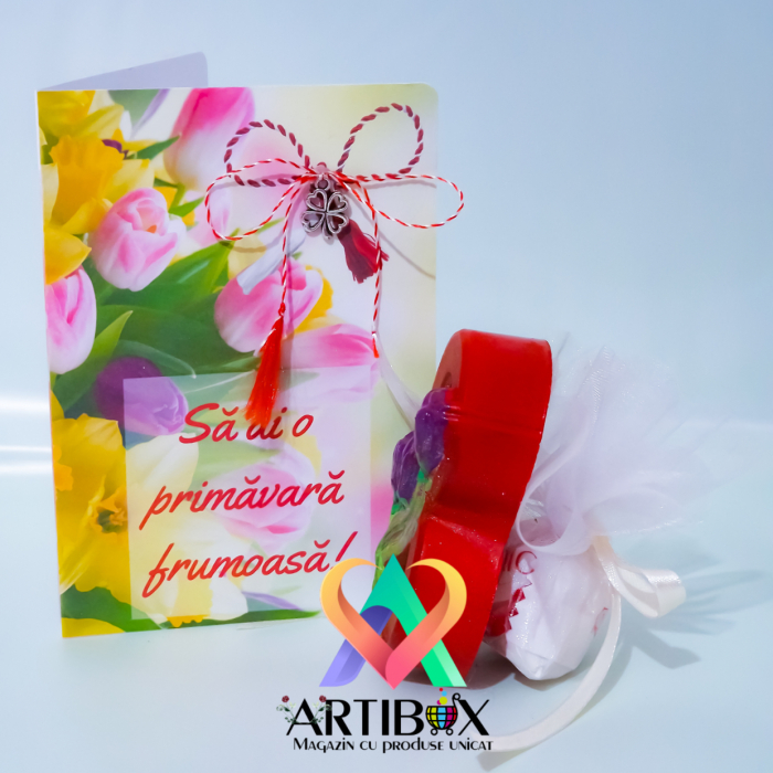 Martisor cifra 8 din ipsos glazurat, pralina Raffaello, felicitare si charm argintiu [3]