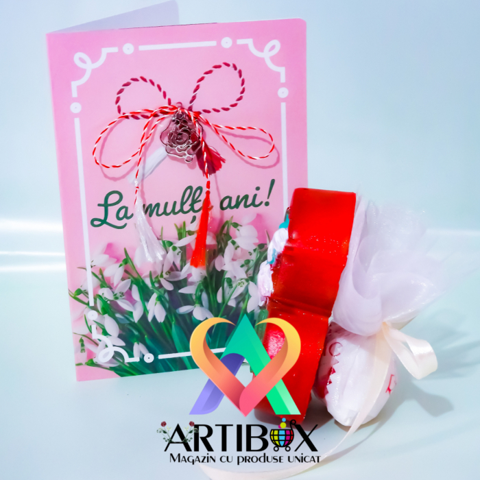 Martisor cifra 8 din ipsos glazurat, pralina Raffaello, felicitare si charm argintiu [3]