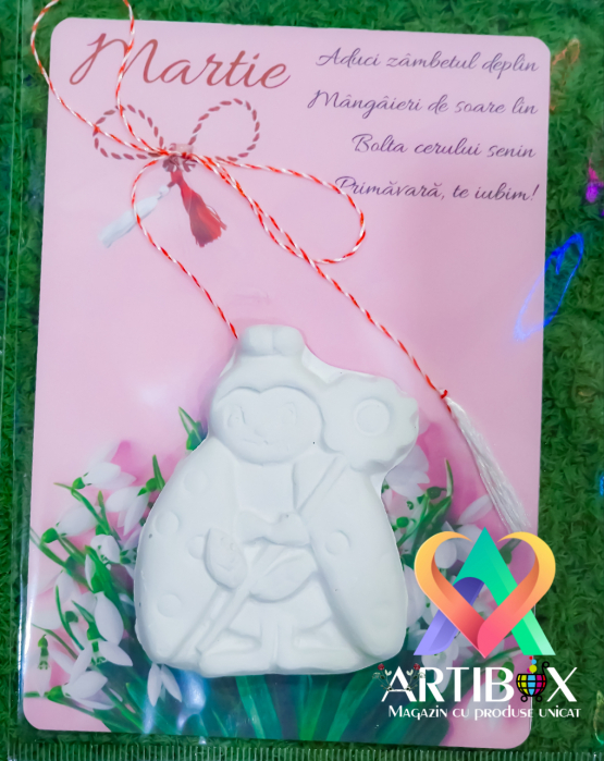 Martisoare creatie - din ipsos + felicitare si snur alb-rosu [10]