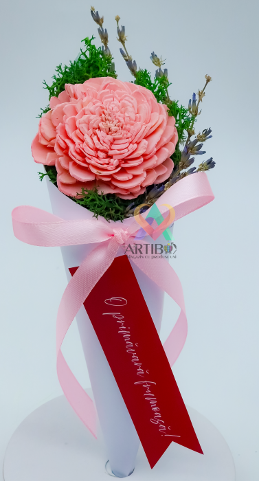 Martisor floral in cutie con - cu licheni stabilizati, floare ming si lavanda [2]