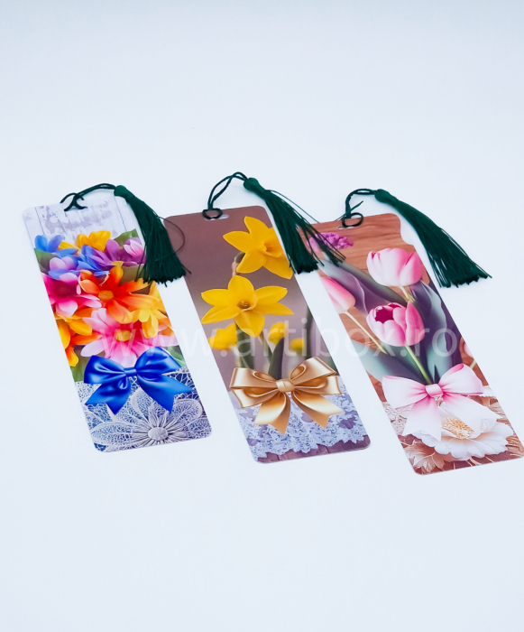 Martisor floral Lalele - semn de carte cu ciucure din matase [3]