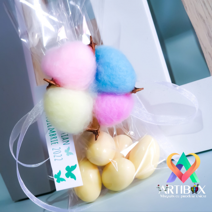 Marturie botez cu floare de bumbac si arahide glazurate [2]