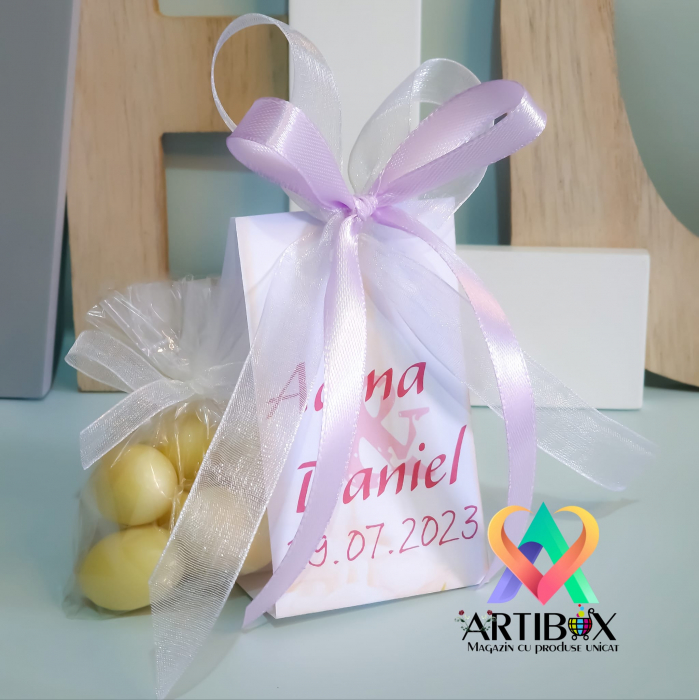 Marturie nunta cu fundite satin, organza si arahide glazurate [2]