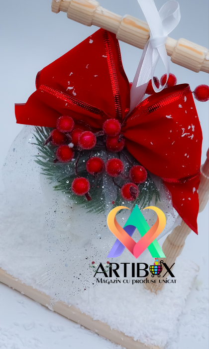 Ornamente de Craciun Handmade - Glob decorativ si suport din lemn - Model 1 [2]