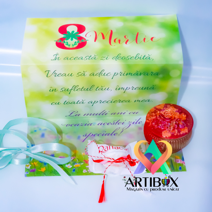 Pachet Martisor 2 - Cutie bijuterii, Martisor cu felicitare si pralina Raffaello [2]