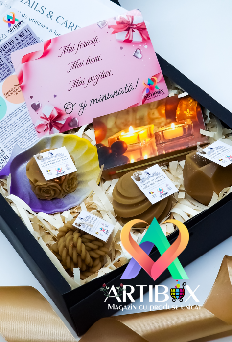 Set 3+1 lumanari decorative parfumate, cu tavita scoica din ipsos glazurat in cutie decorata [2]