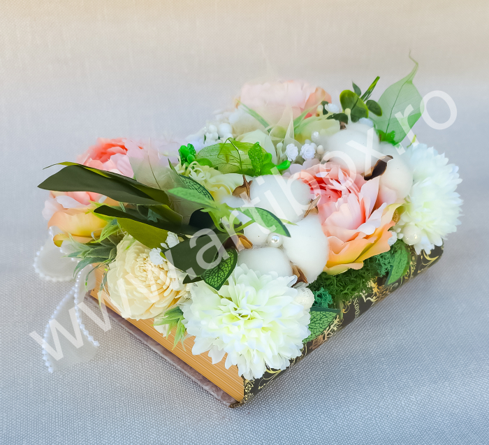 Set 31 de carduri cu citate motivationale in cutie tip carte cu ornament floral si lumini [7]