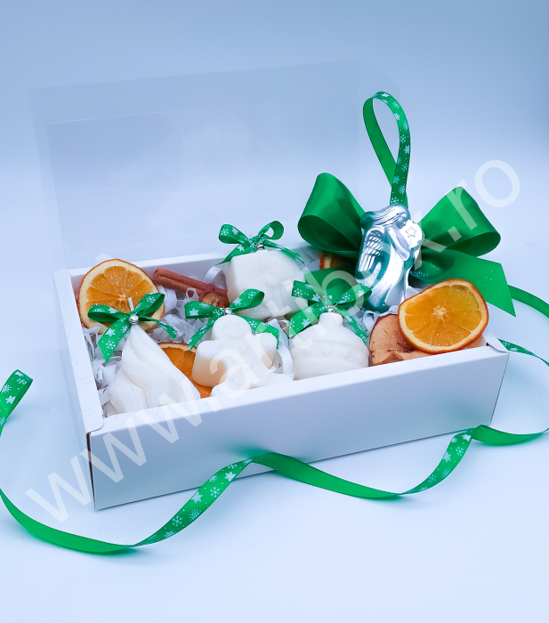 Set cadou lumanari de Craciun - Bradut stilizat, glob, cadou si om de turta dulce [3]