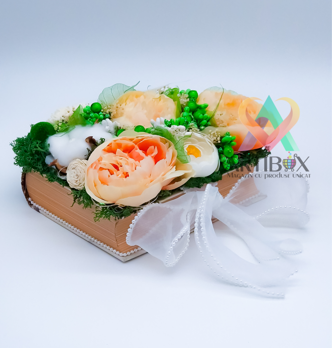Set 31 de carduri cu citate motivationale in cutie tip carte cu ornament floral si lumini [3]