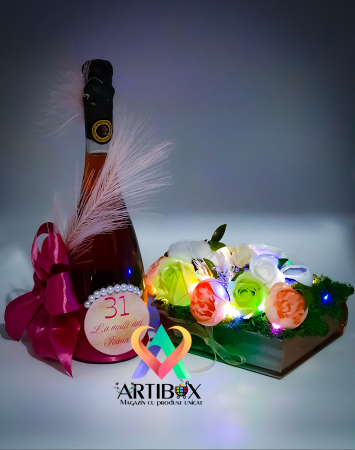 Set 31 de carduri cu citate motivationale in cutie tip carte cu ornament floral si lumini [11]