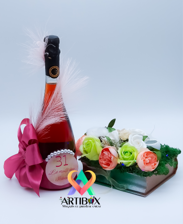 Set 31 de carduri cu citate motivationale in cutie tip carte cu ornament floral si lumini [12]