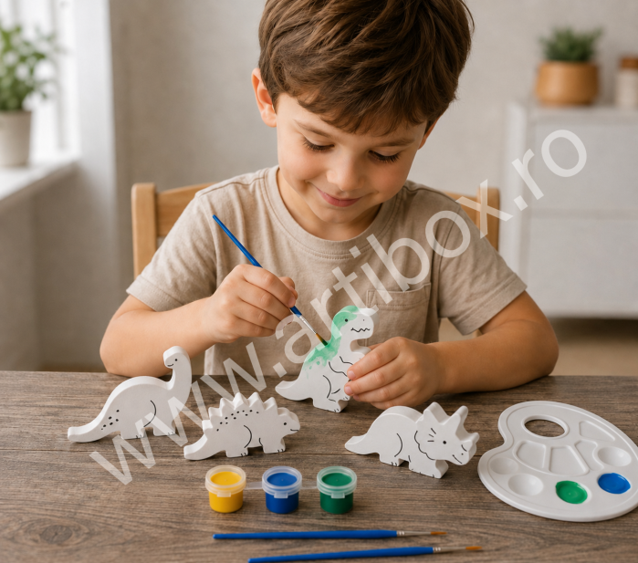 Set cu figurina dinozaur pentru pictura, acuarele si pensula incluse - aniversari si activitati pentru copii [2]