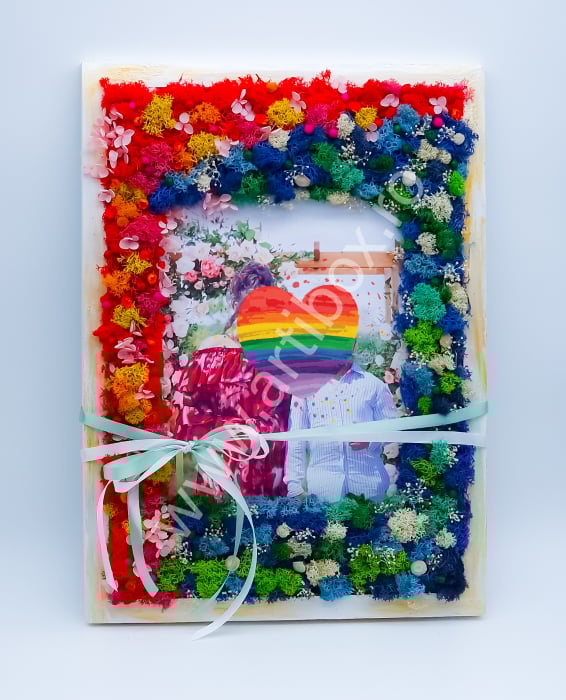 Tablou cu licheni naturali stabilizati, flori criogenate si plante naturale uscate [4]