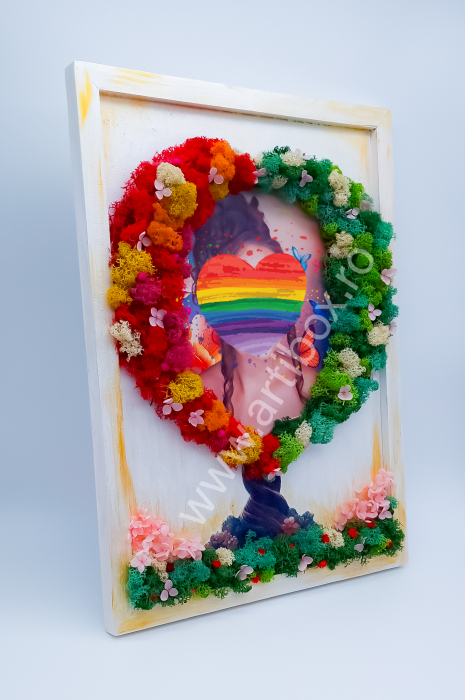 Tablou stilizat - Copac inima cu flori criogenate si licheni naturali stabilizati multicolori [4]