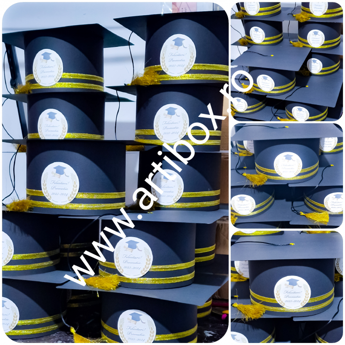 Tocă pentru festivitatea de absolvire - Carton negru cu panglica din satin [6]