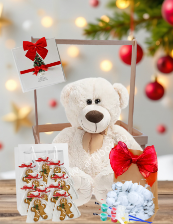 Craciun 2025 - Cadou Mos Craciun - Set pictura globuri, Ursulet de plus si Turta dulce