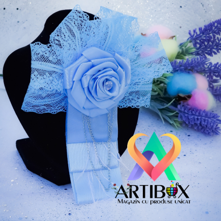 Accesorii dama - Brosa Eleganta stil Jabou, Papion,  Funda pentru camasi si rochite - Bleu light