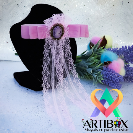 Accesorii dama - Brosa Eleganta stil Jabou, Papion,  Funda pentru camasi si rochite - Camee Lila
