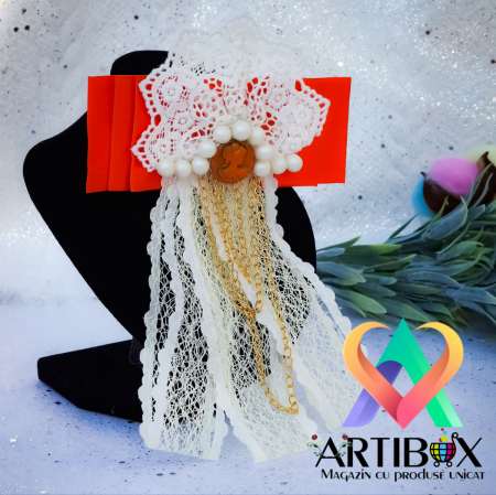 Accesorii dama - Brosa Eleganta stil Jabou, Papion,  Funda pentru camasi si rochite - Orange