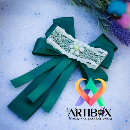 Brosa Eleganta stil Jabou, Papion,  Funda pentru camasi si rochite - Verde smarald [1]