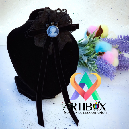 Accesorii dama - Brosa Eleganta stil Jabou, Papion,  Funda pentru camasi si rochite - Black