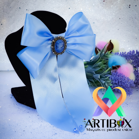 Accesorii dama - Brosa Eleganta stil Jabou, Papion,  Funda pentru camasi si rochite - Blue