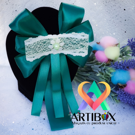 Accesorii dama - Brosa Eleganta stil Jabou, Papion,  Funda pentru camasi si rochite - Verde smarald