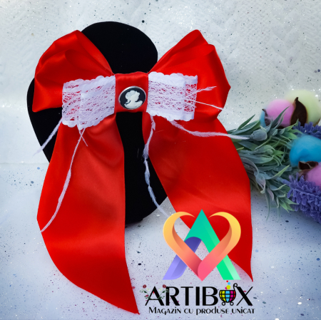 Martisoare accesorii - Brosa Eleganta stil Jabou, Papion,  Funda pentru camasi si rochite - Camee Red