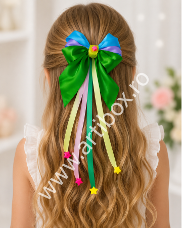 Clame si accesorii pentru par - Agrafa de par cu fundita multicolora si stelute