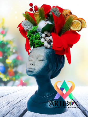 Aranjamente florale - Aranjament de Craciun cu Vaza din Ipsos glazurat - Printesa Africana Craciunita