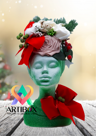 Aranjamente florale - Aranjament de Craciun cu Vaza din Ipsos glazurat - Printesa Africana Craciunita 3