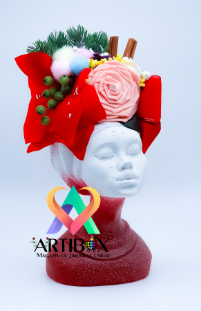 Aranjament de Craciun cu Vaza din Ipsos glazurat - Printesa Africana Craciunita 3 [11]
