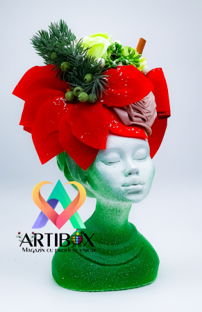Aranjament de Craciun cu Vaza din Ipsos glazurat - Printesa Africana Craciunita 3 [4]