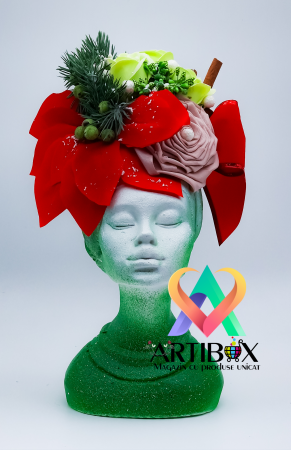Aranjament de Craciun cu Vaza din Ipsos glazurat - Printesa Africana Craciunita 3 [5]
