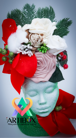 Aranjament de Craciun cu Vaza din Ipsos glazurat - Printesa Africana Craciunita 4 [3]