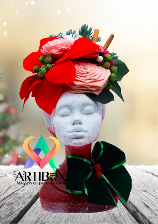 Aranjamente florale - Aranjament de Craciun cu Vaza din Ipsos glazurat - Printesa Africana Craciunita 4