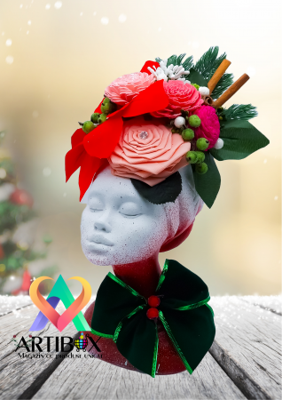 Aranjament de Craciun cu Vaza din Ipsos glazurat - Printesa Africana Craciunita 4 [2]
