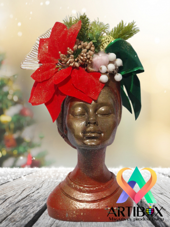 Aranjament de Craciun cu Vaza din Ipsos glazurat - Printesa Africana Craciunita 2 [1]