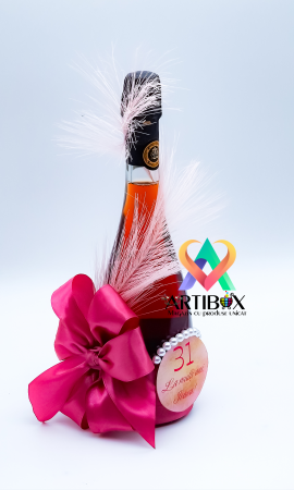 Sticla ornata cu panglica satin, pene, perle si mesaj personalizat [1]