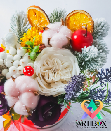 Aranjament tematica de sarbatoare in cutie cu fundita - White [1]