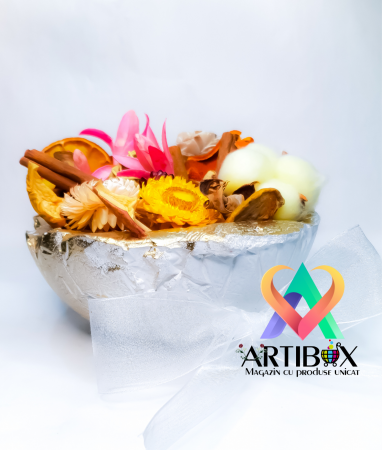 Martisor decoratiuni - Bol cu Amestec parfumat Potpourri - mix de arome naturale fructate si plante uscate - White