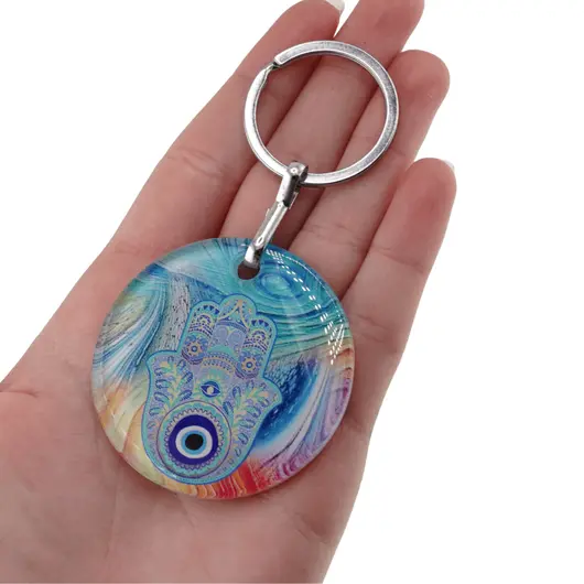 Breloc rotund cu Mana Fatimei (Hamsa) si Ochi protector [1]