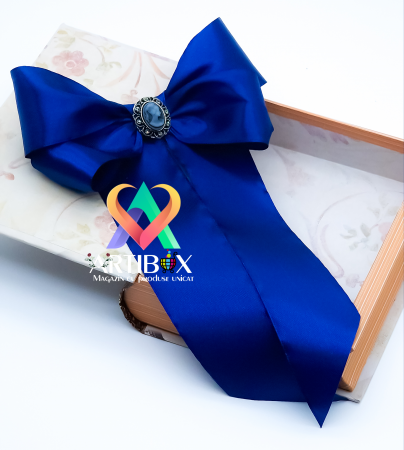 Accesorii dama - Brosa Camee cu funda din satin, Jabou elegant in cutie tip carte Vintage