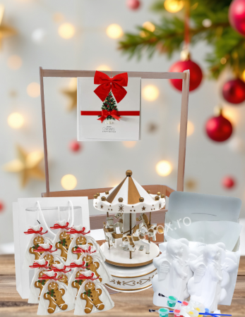 Craciun 2025 - Cadou Mos Craciun - Set pictura ingerasi, Carusel muzical si Turta dulce artizanala