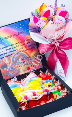 Cadou pentru fetite cu buchet premium rainbow  [5]