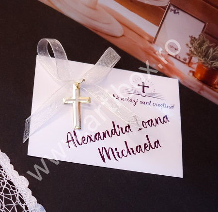 Cruciulite botez - Cruciulite botez argintii cu fundita din organza