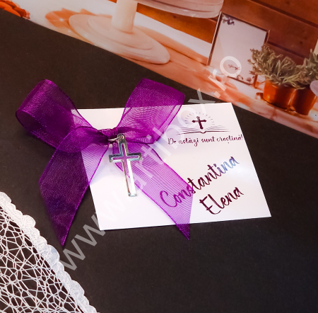 Cruciulite botez - Cruciulite botez argintii cu fundita din organza color