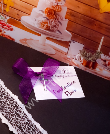 Cruciulite botez argintii cu fundita din organza color [1]