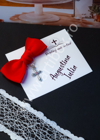 Cruciulite botez - Cruciulita cu fundita - marturie cu stras colorat pentru botez - Rubin